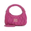 Miu Miu Matelassé Suede Leather Wander Shoulder Bag In Pink