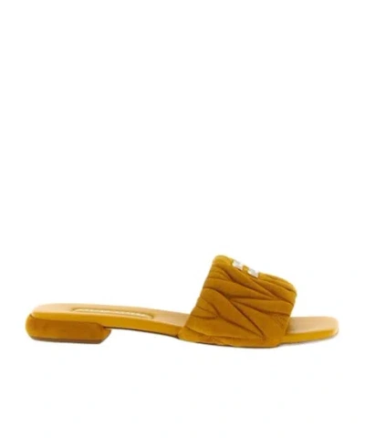 Miu Miu Matelassé Suede Slides In Orange