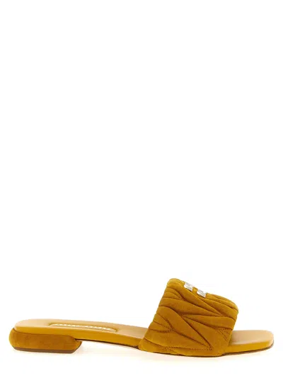 Miu Miu Quilted Flat Sole Open Toe Slippers In Orange