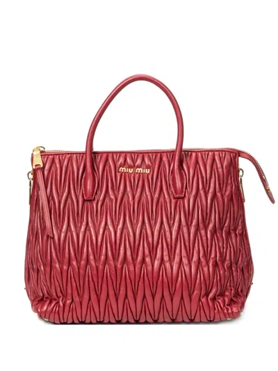Pre-owned Miu Miu Matelassé Tote Bag In Red