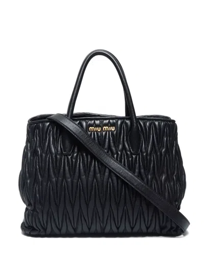 Pre-owned Miu Miu Matelassé Two-way Handbag In Black