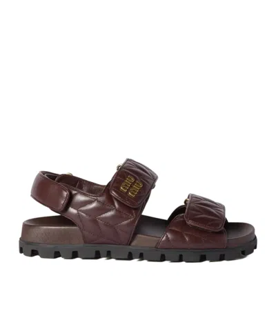 Miu Miu Matelasse Velcro Strap Sandals In Black