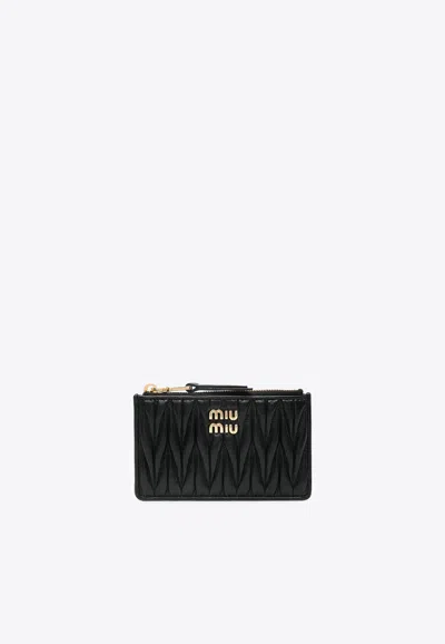 Miu Miu Matelassé Zipped Leather Wallet In Black