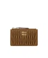 Miu Miu Biscuit Leather Card Holder In Brown