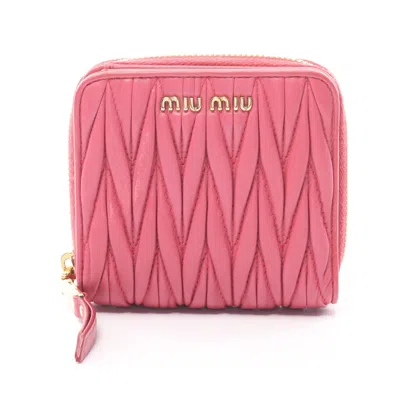 Miu Miu Matelasse'1 Matelasse Bi-fold Wallet Leather Pink