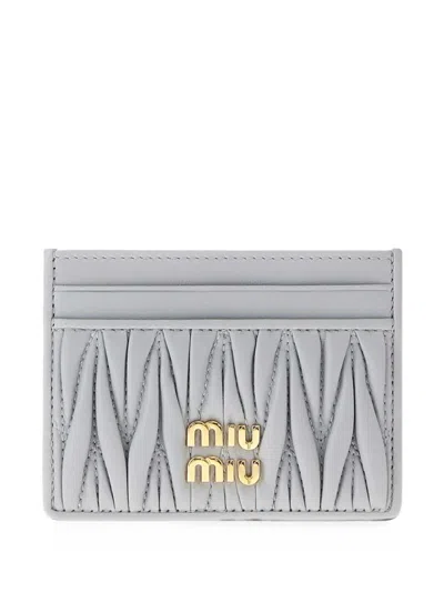 Miu Miu Matelassé-effect Card Holder In Grey