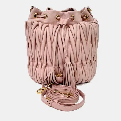 Pre-owned Miu Miu Matrasse Pink Leather Bucket Bag (5be014)
