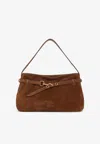 Miu Miu Medium Suede Handbag With Gold-tone Clasp In Brown