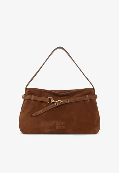 Miu Miu Medium Aventure Suede Shoulder Bag In Brown