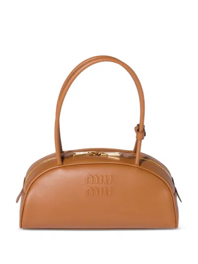 Miu Miu Medium Beau Shoulder Bag With Embossed Logo In Brown
