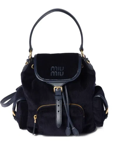 Miu Miu Medium Corduroy Backpack In Blue