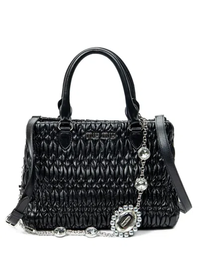 Pre-owned Miu Miu Medium Crystal Tote Bag In Black