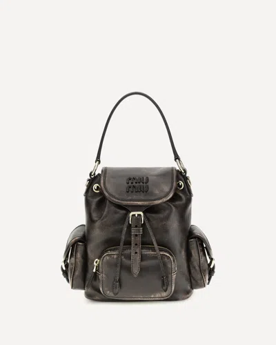 Miu Miu Medium Leather Backpack In Brown