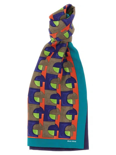 Miu Miu Printed Silk Scarf In Multicolor