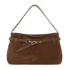 Miu Miu Medium Suede Handbag With Gold-tone Clasp In Brown