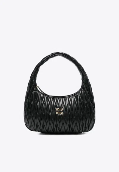 Miu Miu Medium Wander Quilted Leather Hobo Bag In Black