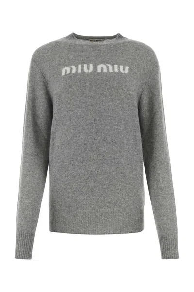 Miu Miu Melange Grey Wool Blend Sweater In Gray