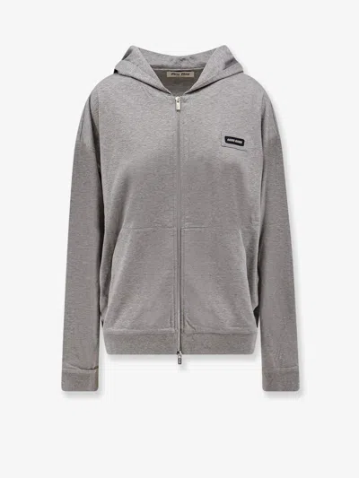 Miu Miu Mélange Jersey Sweatshirt In Gray