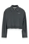Miu Miu Women Dark Grey Silk Blend Sweatshirt In Ardesia/bianco