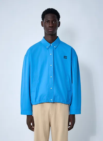 Miu Miu Men Logo Motif Blouson Jacket In Blue