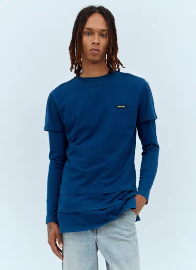 Miu Miu Men Set Of Three Logo-patch T-shirts In Blue