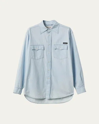 Miu Miu Chambray Shirt In Celeste