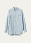 Miu Miu Menswear Chambray Button Down Shirt In F0076 Celeste