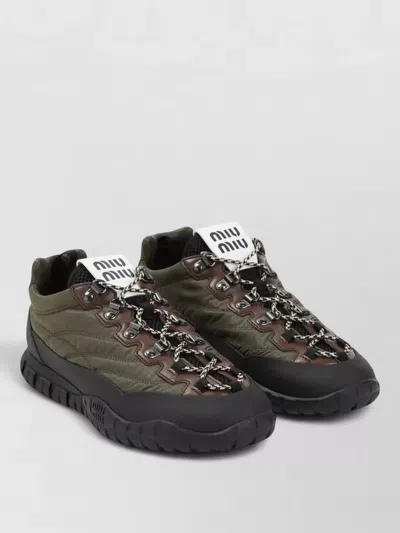 Miu Miu Mesh Ankle Sneakers Textured Upper Rubber Sole In Black
