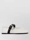 Miu Miu Mesh Ballerinas With Contrasting Leather Buckle In White