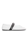 Miu Miu Mesh Ballerinas With Contrasting Leather Buckle In White
