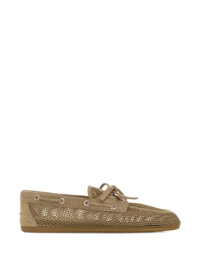 Miu Miu Beige Calf Leather Bos Taurus Slip-on Loafers In Brown