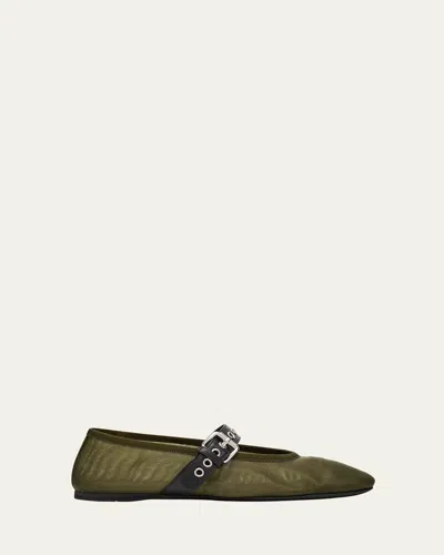 Miu Miu Mesh Buckle Mary-jane Ballerina Flats