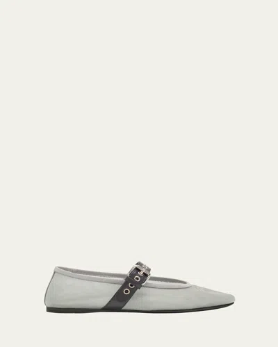 MIU MIU MESH BUCKLE MARY-JANE BALLERINA FLATS