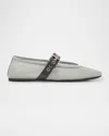 Miu Miu Mesh Buckle Mary-jane Ballerina Flats In Gray