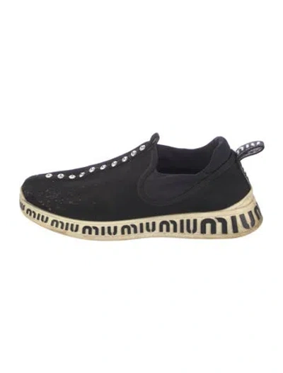 Pre-owned Miu Miu Mesh Crystal Embellishments Sneakers In Black