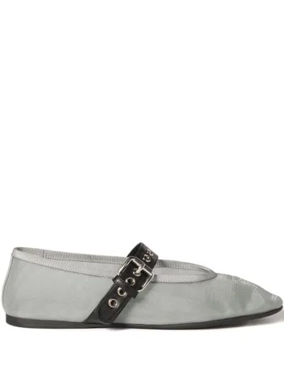 Miu Miu Mesh Fabric Ballerinas In Gray