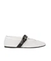 Miu Miu Mesh Ballerinas With Contrasting Leather Buckle In White