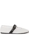 Miu Miu Mesh Ballerinas With Contrasting Leather Buckle In White
