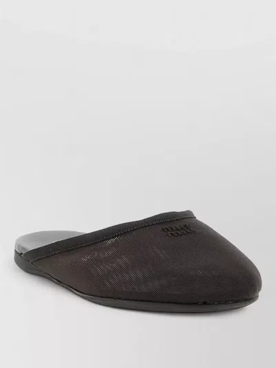 Miu Miu Mesh Fabric Flat Sole Recycled Slippers In Black