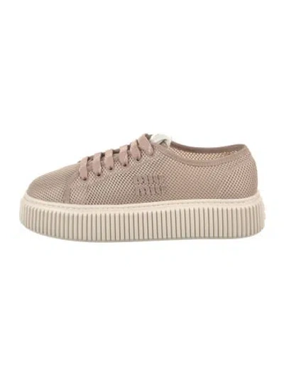 Pre-owned Miu Miu Mesh Leather Trim Embellishment Sneakers In Neutrals