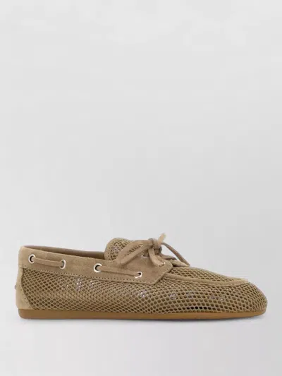 Miu Miu Mesh Loafers Eyelet Accents Lace Detail In Brown