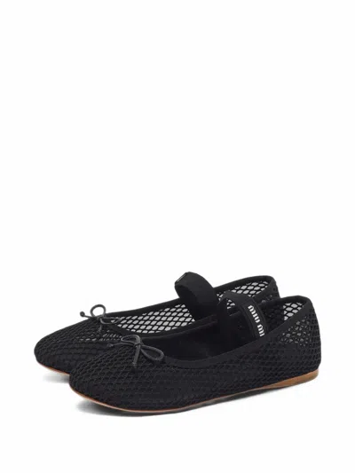 Pre-owned Miu Miu Mesh Mary Jane Ballet Flats In Black