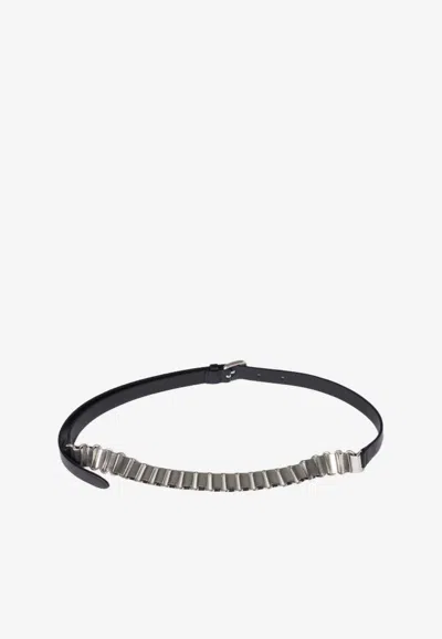 Miu Miu Metal And Leather Belt In Black