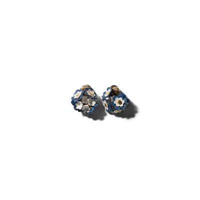 Miu Miu Metal And Leather Earrings In Blue