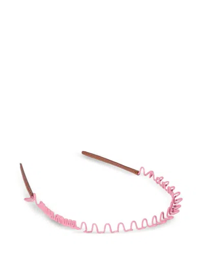 Miu Miu Metal And Leather Headband In 핑크