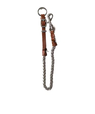 Miu Miu Metal And Leather Key Ring Trick In Tobacco