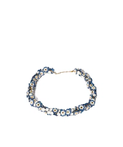 Miu Miu Metal And Leather Necklace In Blue