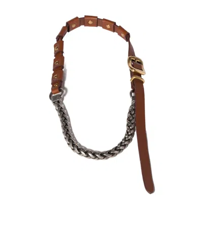 Miu Miu Metal And Leather Necklace In Orange