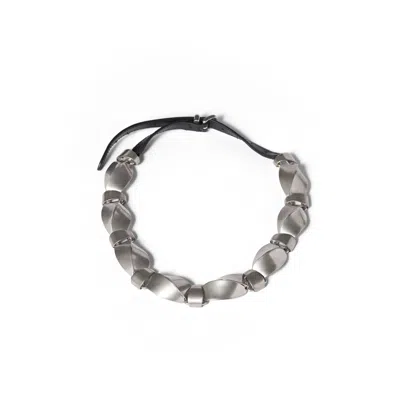 Miu Miu Metal And Leather Necklace In Gray