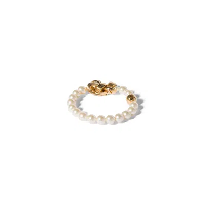Miu Miu Metal And Pearl Bracelet In Gold/cream